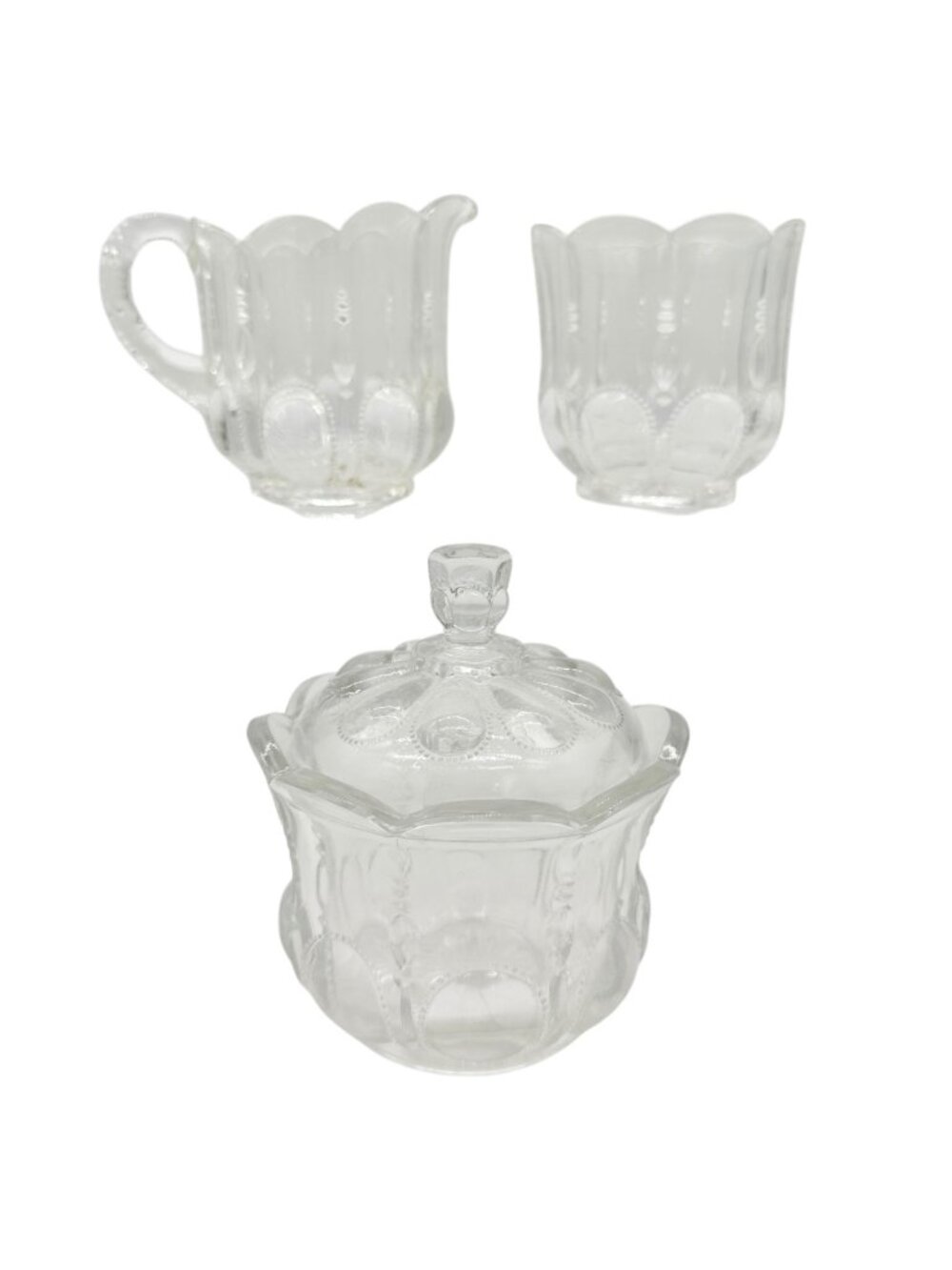 Michigan No 15077 3 Pc Clear Glass Childrens Tableware Set Creamer Sugar Spooner